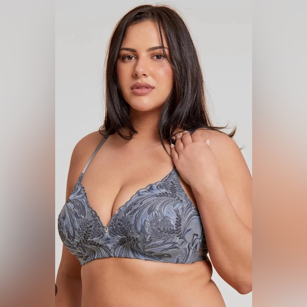 Montelle Wire free lace T-shirt bra molded cups French floral Silk and Smoke